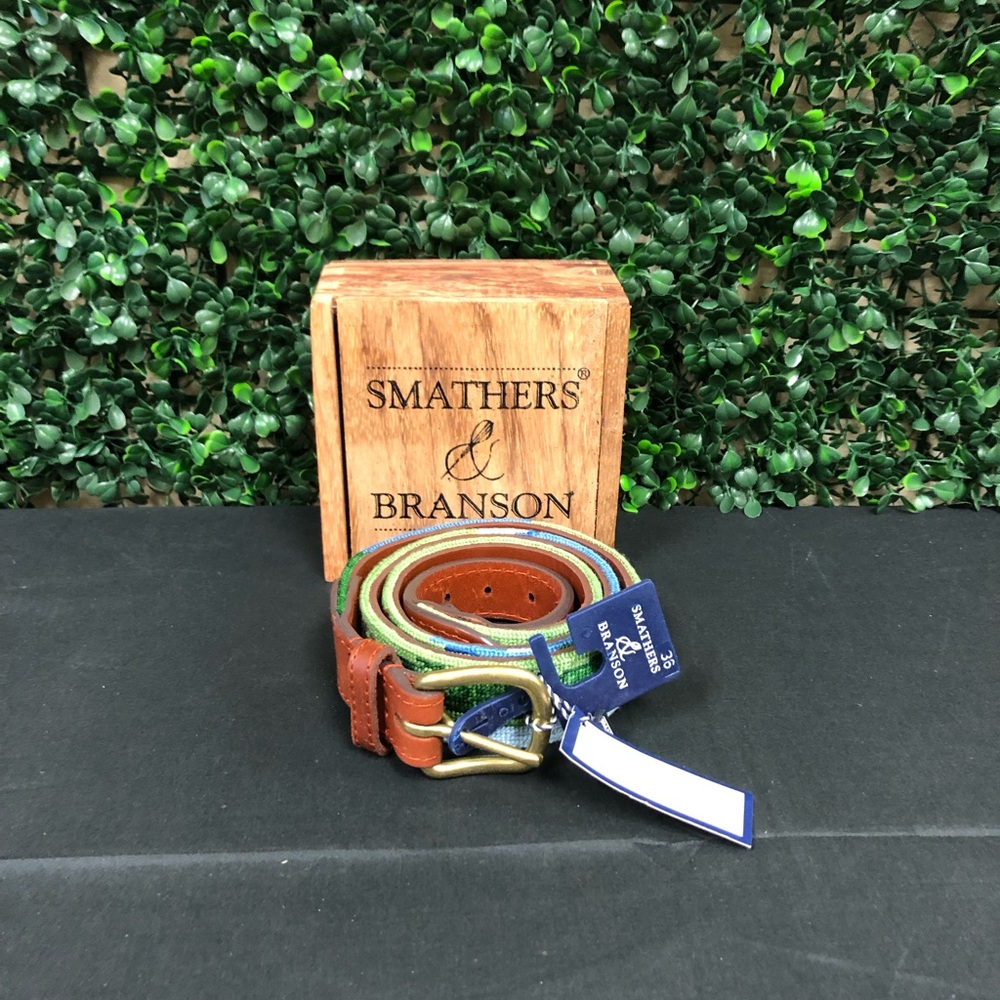 Smathers & Branson Needlepoint Henry Alligator Belt - Size 36
